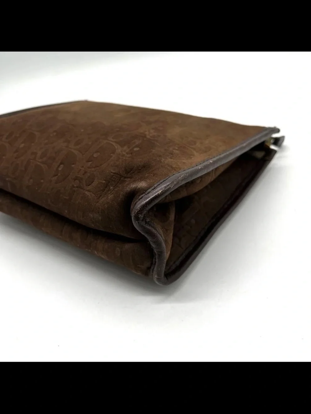 Dior Brown Embossed Suede Cosmetic Pouch